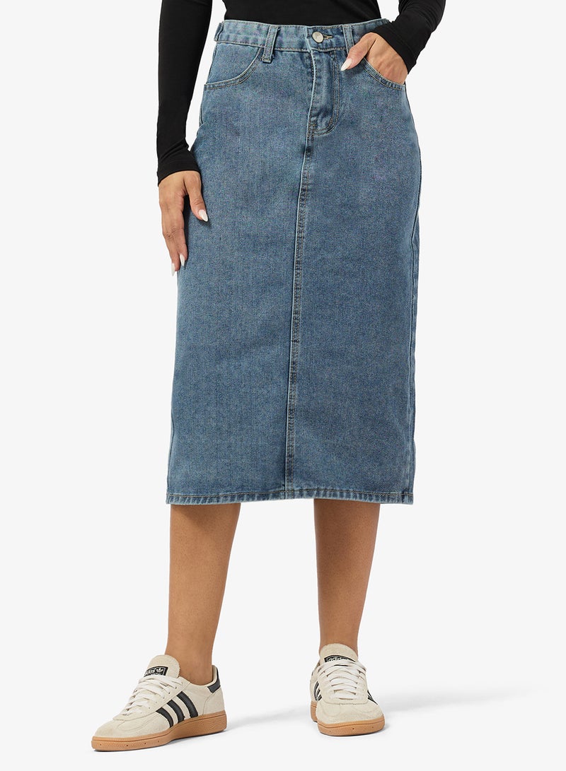 Ginger Denim Straight Fit Midi Skirt - Image 1